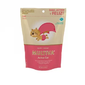 MULTIVA® Active Cat-Suplemento Multivitamínico y Multimineral con Aminoácidos y Ácidos Grasos Esenciales Formulado en Chews de Alta Palatabilidad chews