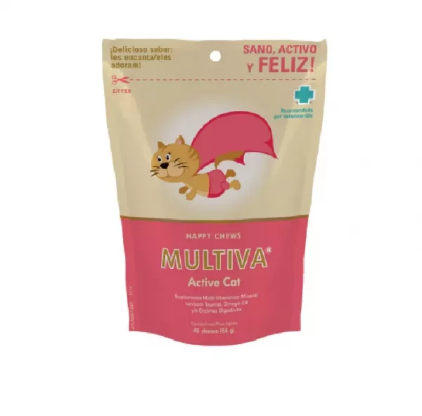 MULTIVA® Active Cat-Suplemento Multivitamínico y Multimineral con Aminoácidos y Ácidos Grasos Esenciales Formulado en Chews de Alta Palatabilidad chews
