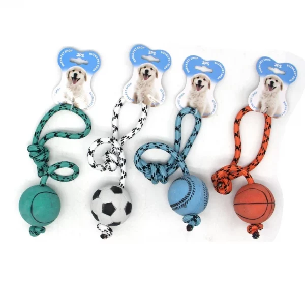 Juguete caucho perro hueso balones y cuerda